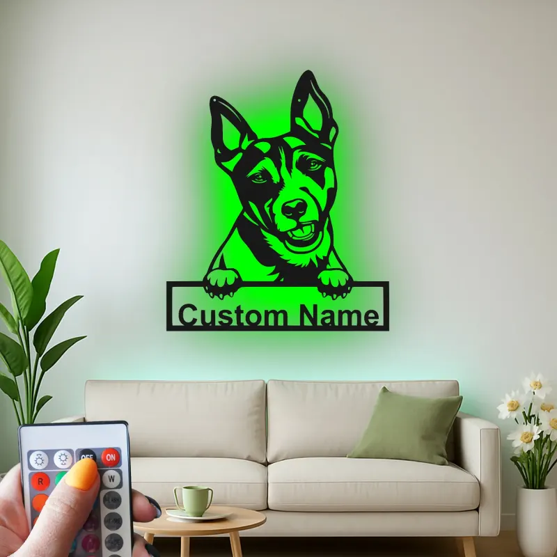 Personalisierte LED-beleuchtete Metall-Wandkunst mit Hundemotiv – Geschenk für Haustiereltern, Wohn- oder Eingangsbereich-Deko