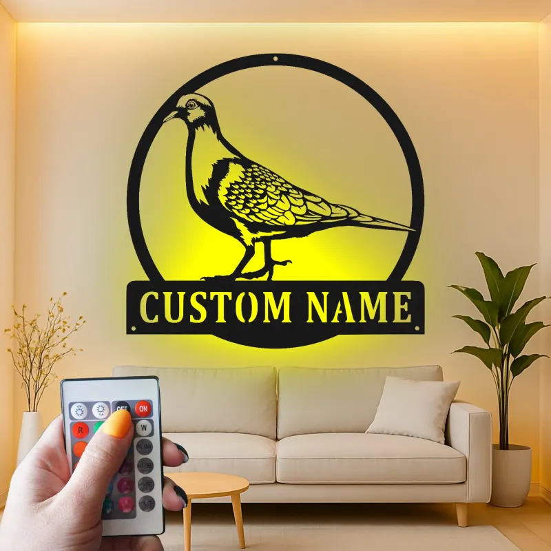 Panneau LED Pigeon Personnalisé | Art en Métal Oiseau sur Mesure | Décoration de Jardin et Patio pour Amateurs d'Oiseaux