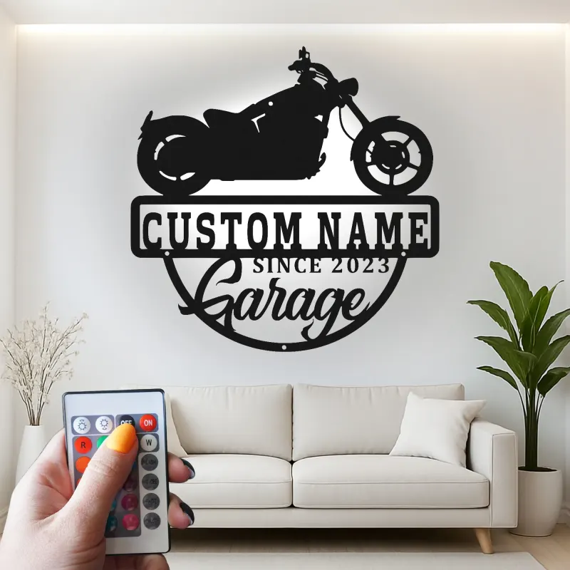 Custom LED Motorcycle Sign | Metal Garage Wall Art | Personalized Biker Decor | Light Up Man Cave Gift