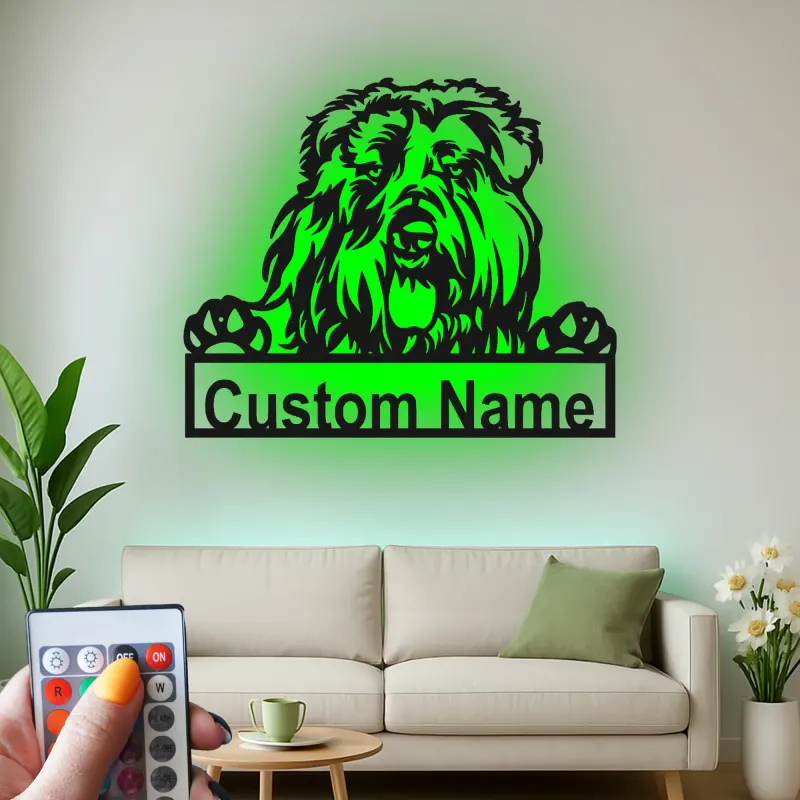 Panneau LED Old English Sheepdog | Décoration murale en métal personnalisée | Cadeau pour amoureux des chiens | Décor avec le nom de l'animal
