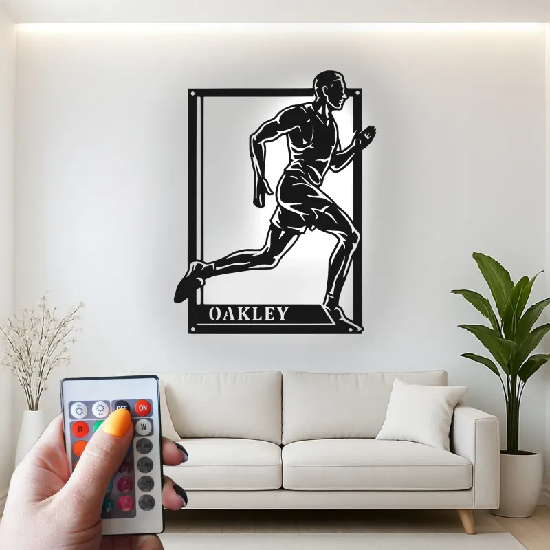 Cartel de metal personalizado para corredor | Decoración mural retroiluminada con LED para gimnasio y hogar | Regalo de maratón para atleta | Decoración deportiva moderna