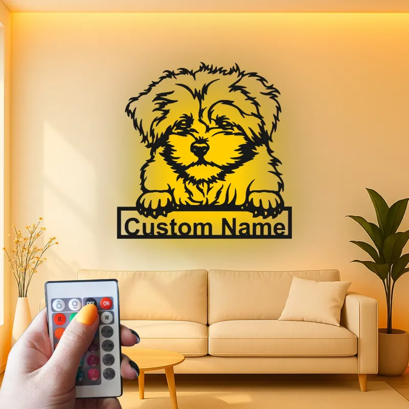 Panneau LED personnalisé Maltese | Décoration murale en métal pour chien | Cadeau pour les amoureux des chiots | Décor mémorial pour animaux