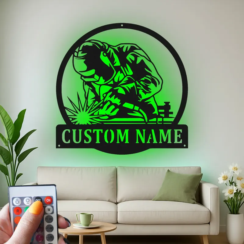 Décoration murale en métal LED personnalisée pour soudeurs - Cadeau de garage pour passionnés de soudure