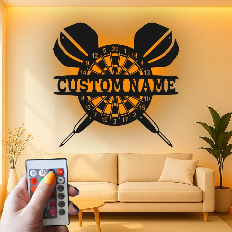 Cartel de metal personalizado con luz LED de diana, regalo personalizado para entusiastas de los dardos, decoración para sala de juegos