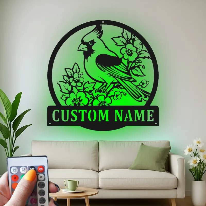 Custom Cardinal Bird Led Light Metal Wall Art Personalized Nature Lover Gift Living Room or Garden Decor 2