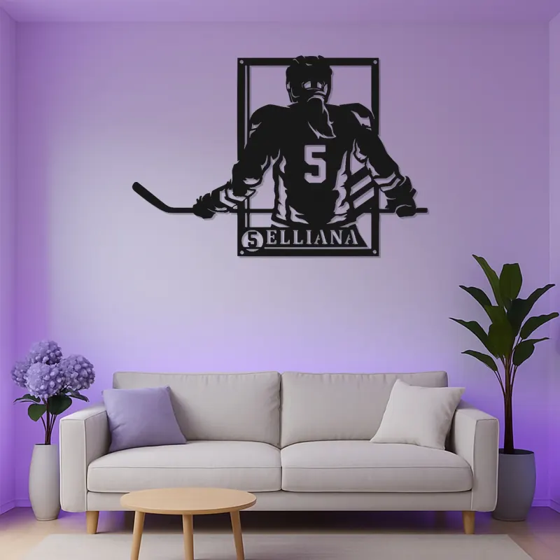 Personalisierte Hockey Spieler LED-Schild | Individuelle Metall-Wandkunst | Spielzimmer Dekor | Geschenk für Athleten