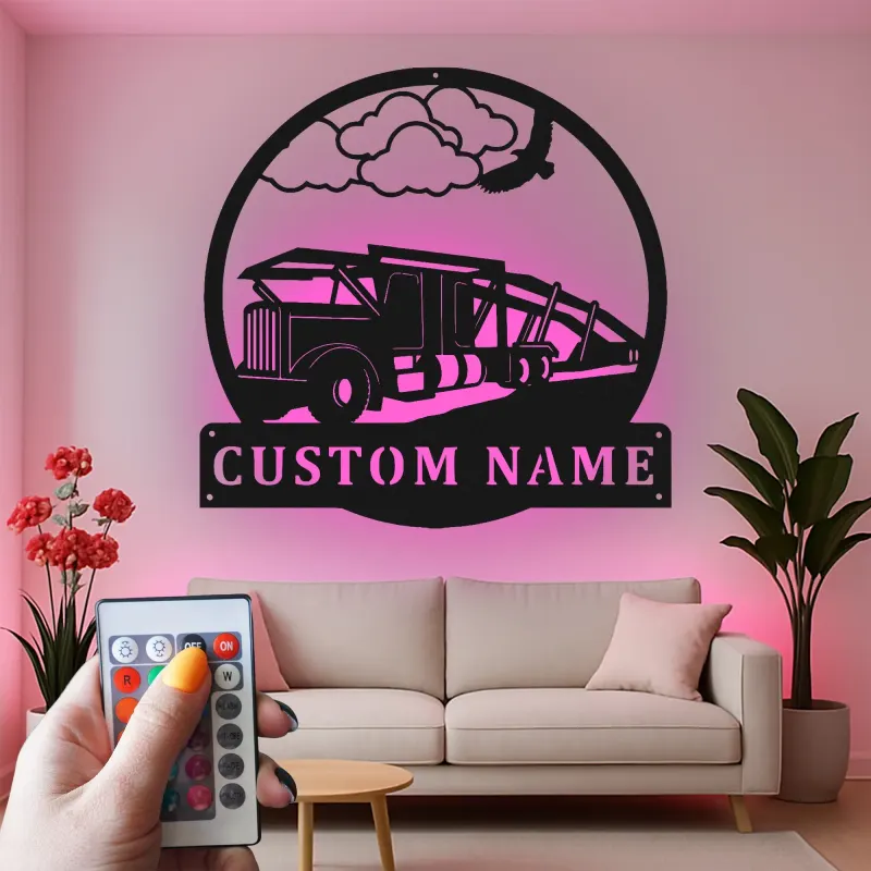 Custom Tow Truck Led Light Metal Wall Art Personalized Gift for Truck Enthusiasts Garage or Man Cave Decor