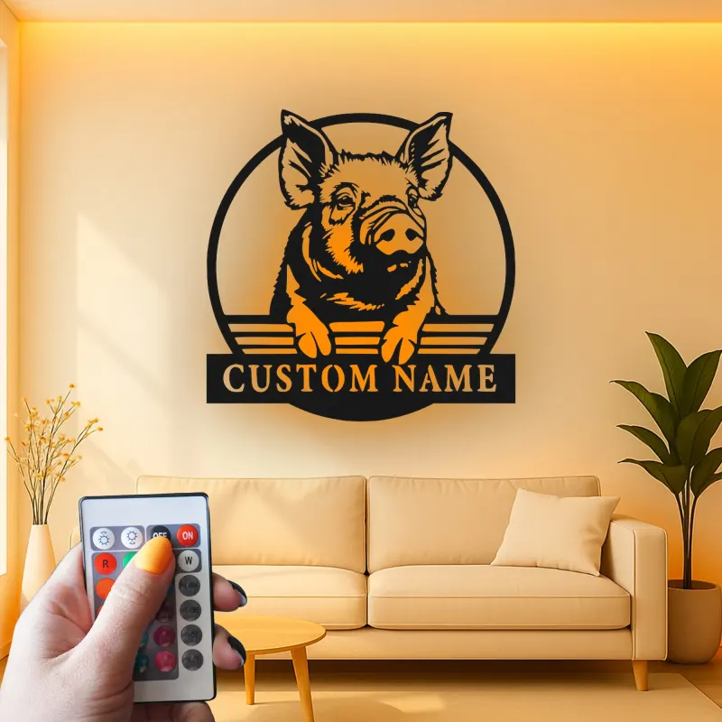 Cartel LED de cerdo personalizado | Arte mural de animal de granja personalizado | Decoración de granero y cocina retroiluminada | Regalo para agricultor