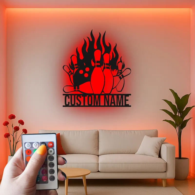 Cartel de metal LED personalizado de pines de bolos para entusiastas del boliche, regalo para decoración de sala de juegos 1
