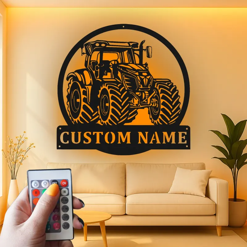 Personalisierte LED-Beleuchtung Metall-Wandkunst für Traktoren – Geschenk für Landwirte, Garage oder Stall Dekor