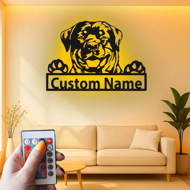 Décoration murale en métal personnalisée avec lumière LED de Rottweiler