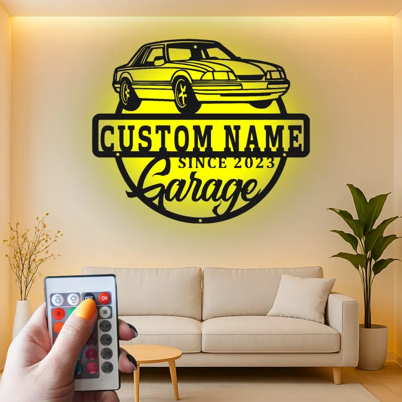 Insegna in metallo LED personalizzata per garage con auto - Regalo per appassionati di auto - Decorazione per pareti del garage 1