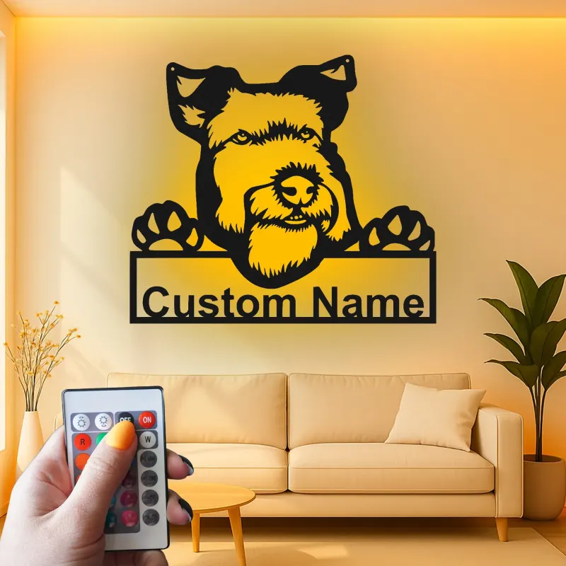 Cartel de metal LED de Schnauzer personalizado, regalo para amantes de los perros, decoración para el salón 1
