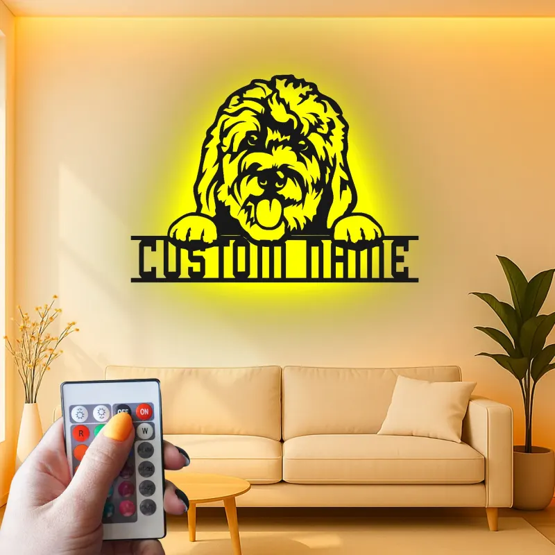 Cartel de metal LED personalizado de perro, regalo para amantes de las mascotas, decoración para salón o entrada 4
