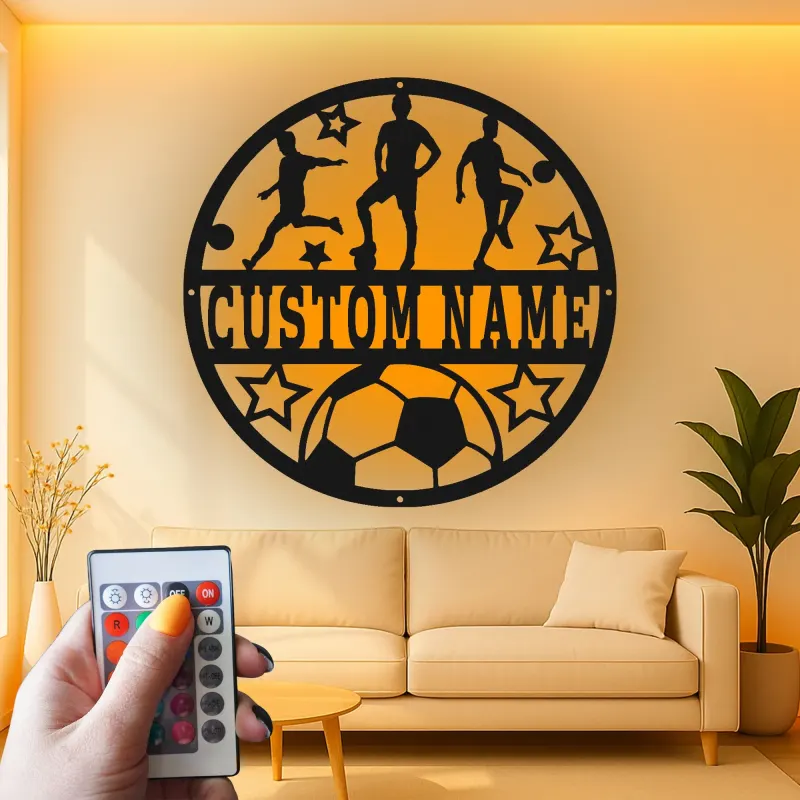 Panneau de Football Personnalisé avec LED | Décoration Murale en Métal Personnalisée | Décor de Chambre d'Enfants & Cadeau pour Athlète Adolescent