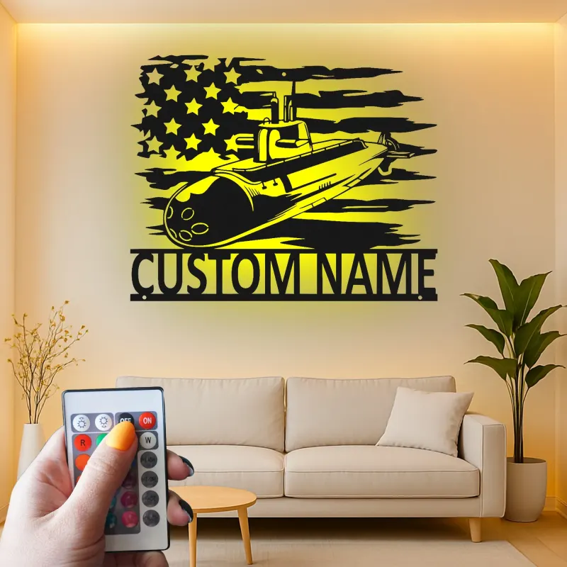 Custom Submarine Metal Sign | Personalized Navy LED Wall Art | Patriotic Veteran Home Decor | US Military Gift