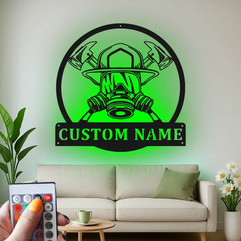 Personalized Firefighter LED Sign | Custom Metal Wall Art for Fire Station | Fireman Retirement Gift