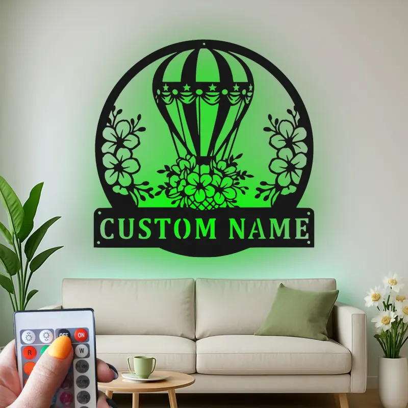 Hot Air Balloon LED Sign | Personalized Metal Wall Art for Nursery | Custom Name & Floral Decor | Baby Shower Gift