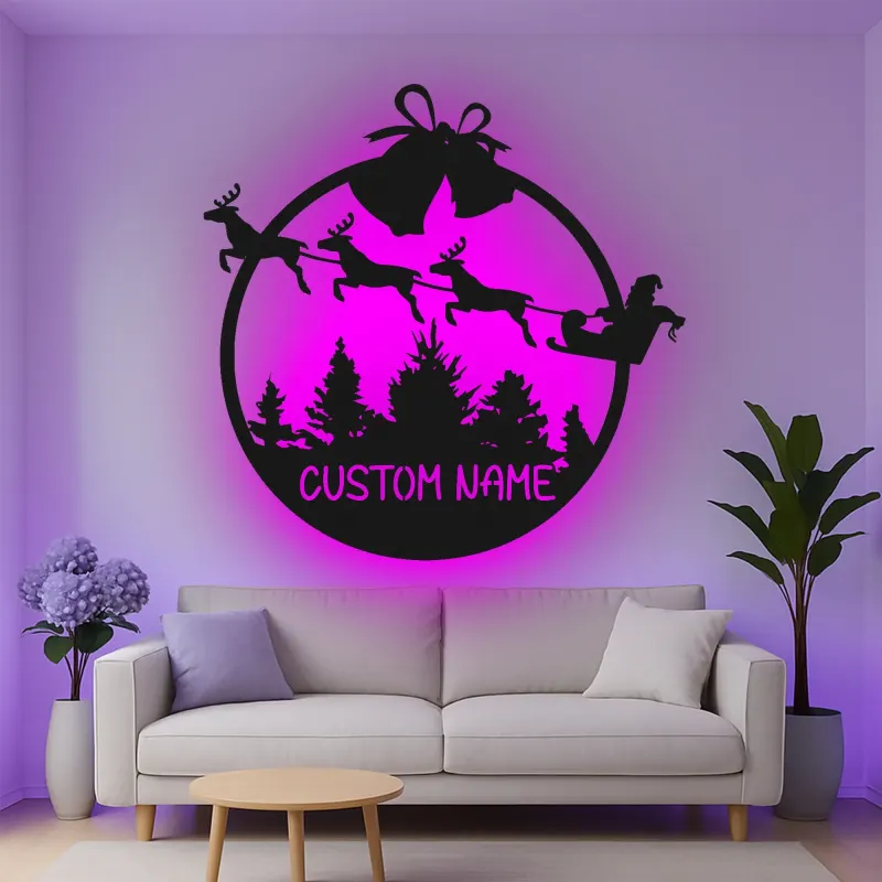 Cartel de metal LED personalizado de trineo de Santa regalo de Navidad para familias decoración festiva de sala de estar
