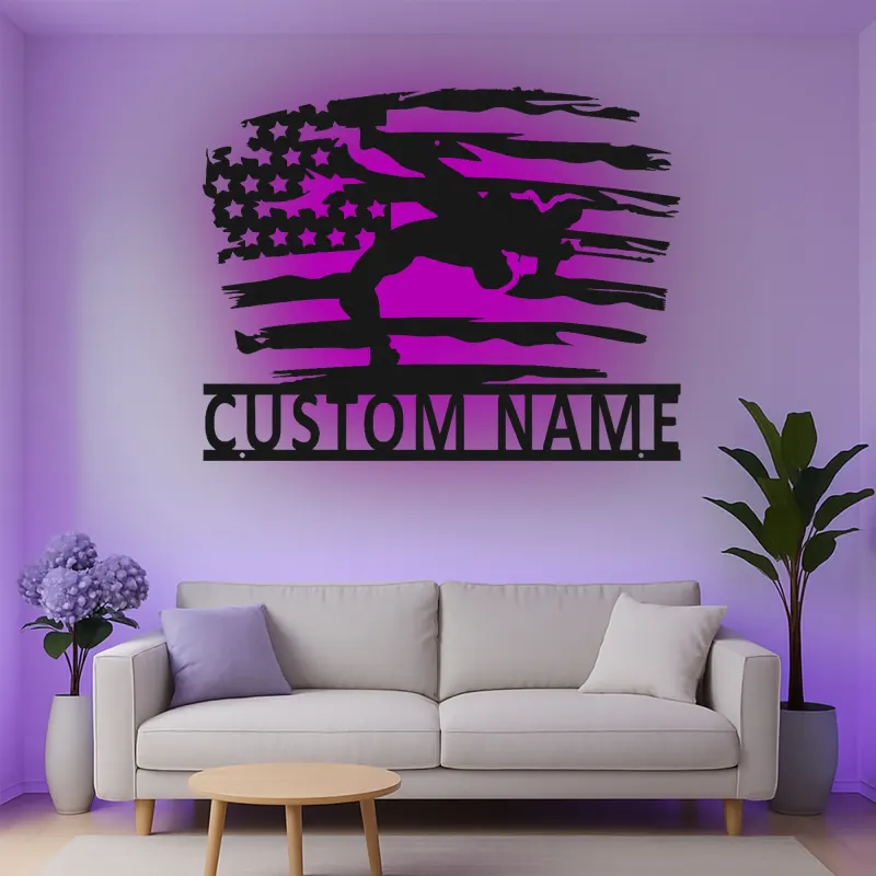 Cartel de metal LED personalizado con bandera americana para soldados, regalo militar para veteranos, decoración patriótica del hogar