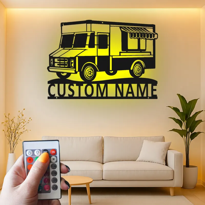Personalized Food Truck Sign | Backlit LED Metal Wall Art | Custom Restaurant & Kitchen Decor | Chef Owner Gift