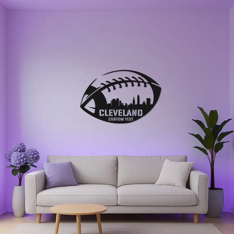 Personalized Football LED Sign | Custom City Skyline Metal Wall Art | Man Cave Decor & Gift for Fans