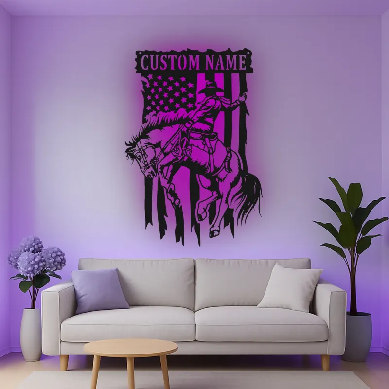 Cartel de metal LED personalizado de vaquero de rodeo decoración occidental regalo para él decoración rústica de cueva de hombre o bar