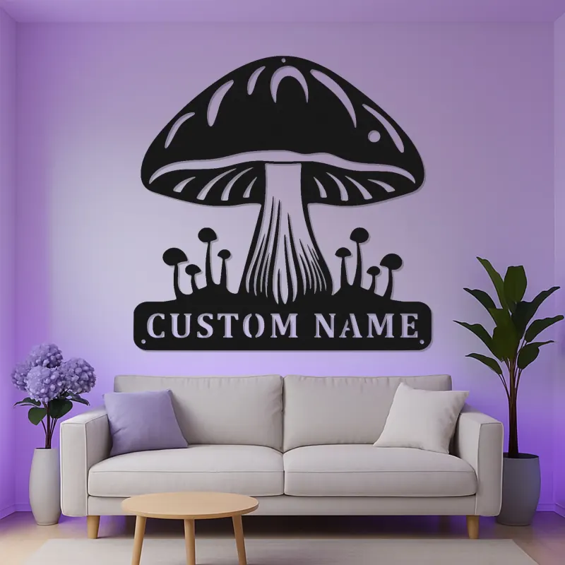 Individuelles Pilz-Metallschild | Personalisierte LED-Pilz-Wandkunst | Vintage-Naturfreunde-Geschenk für Studio- und Schlafzimmerdekoration