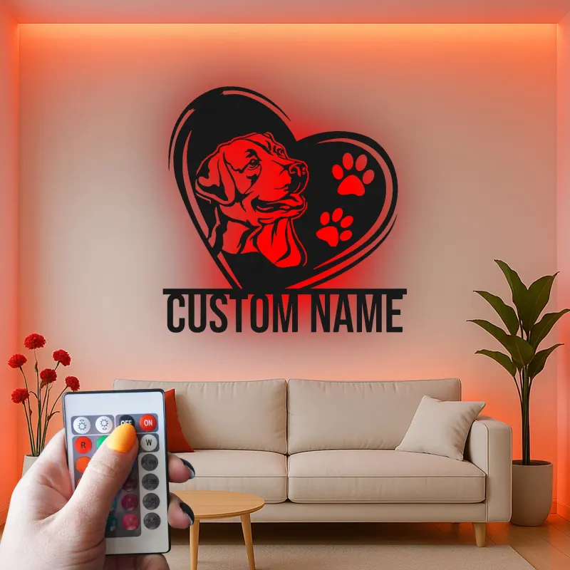 Insegna in metallo personalizzata Labrador con cuore e luce LED regalo per amanti dei cani decorazione per il soggiorno