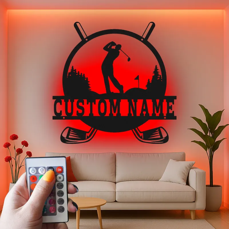 Personalized Golf Sign | LED Metal Wall Art for Man Cave Decor | Custom Name Golfer Gift | Golf Lover Wall Decor