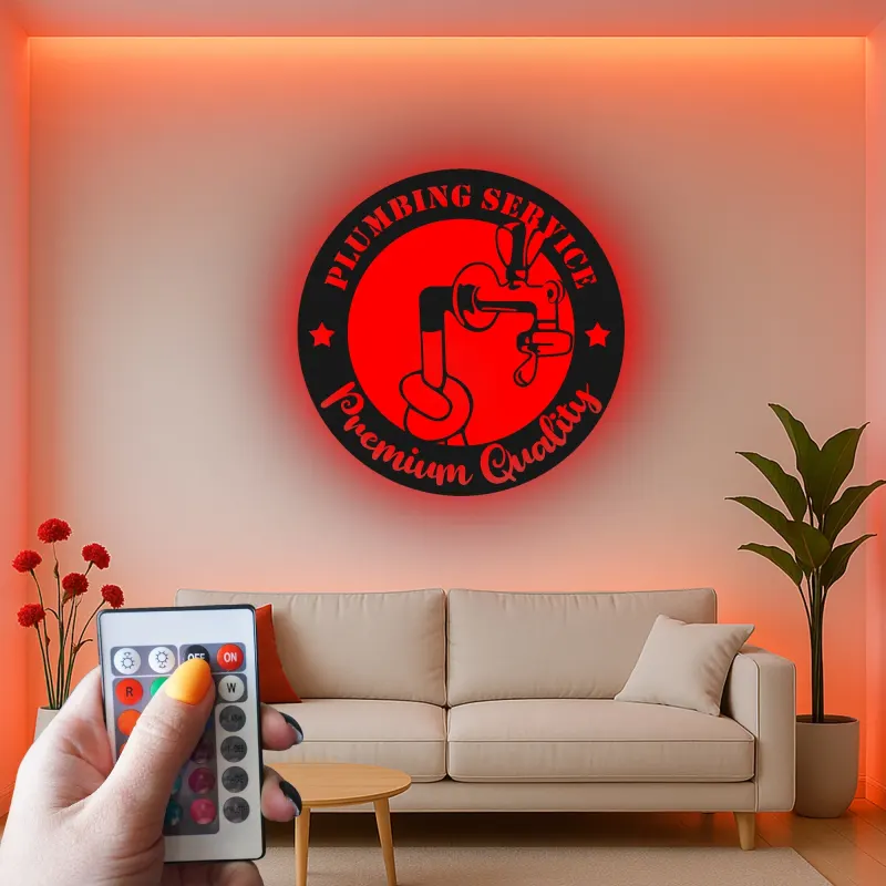 Custom Plumber Sign with LED | Metal Wall Art for Plumbing Service | Retro Garage & Man Cave Decor