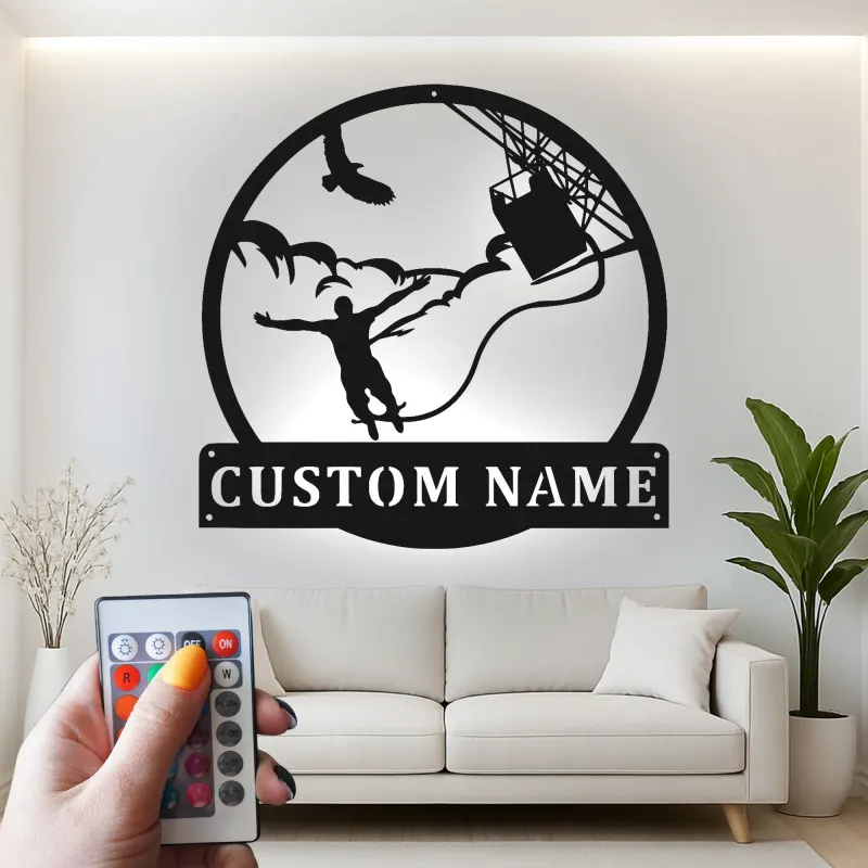 Custom Bungee Jumping Led Light Metal Wall Art Adventure Gift for Thrill Seekers Unique Man Cave Decor