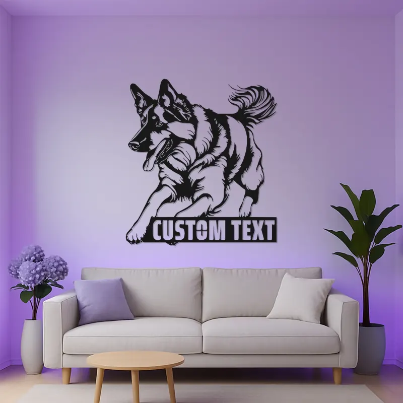 Arte da parete LED in metallo con Pastore Tedesco | Insegna personalizzata con nome del cane | Regalo commemorativo personalizzato per amanti dei cani