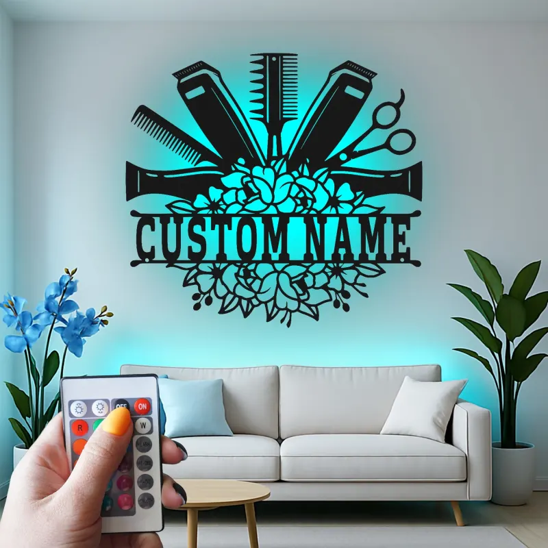 Custom Hair Stylist Led Light Metal Wall Art Personalized Salon Gift Hairdresser Decor for Salon Walls