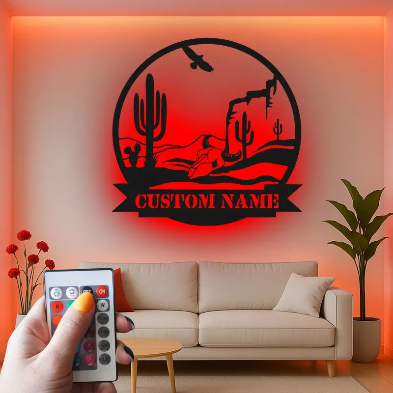 Custom Desert Landscape Led Light Metal Wall Art Personalized Southwest Decor Gift Living Room Western Style