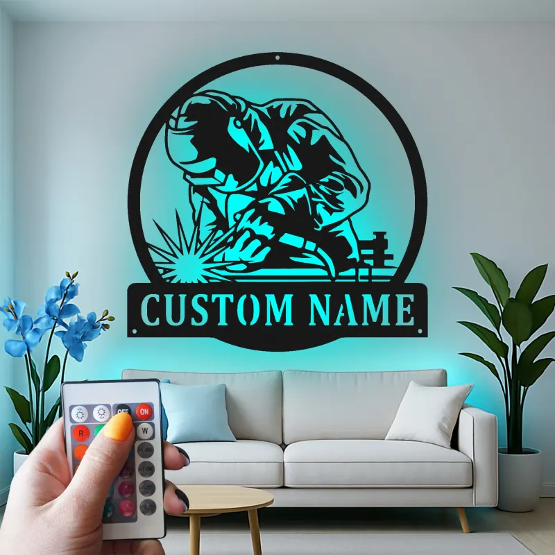 Décoration murale en métal LED personnalisée pour soudeurs - Cadeau de garage pour passionnés de soudure