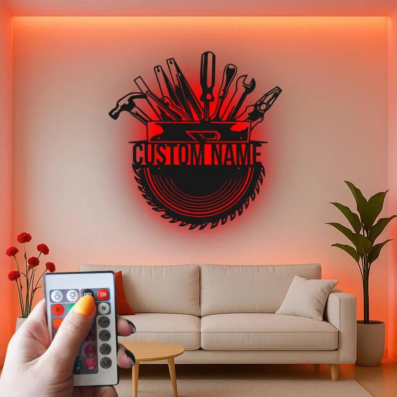 Insegna in metallo personalizzata con luce LED per Cassetta degli Attrezzi - Regalo per artigiani - Decorazione per garage o laboratorio 1