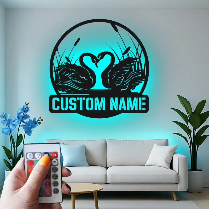 Personalized Swan LED Sign | Romantic Metal Wall Art with Custom Name | Elegant Bedroom Decor | Unique Wedding Gift for Couple