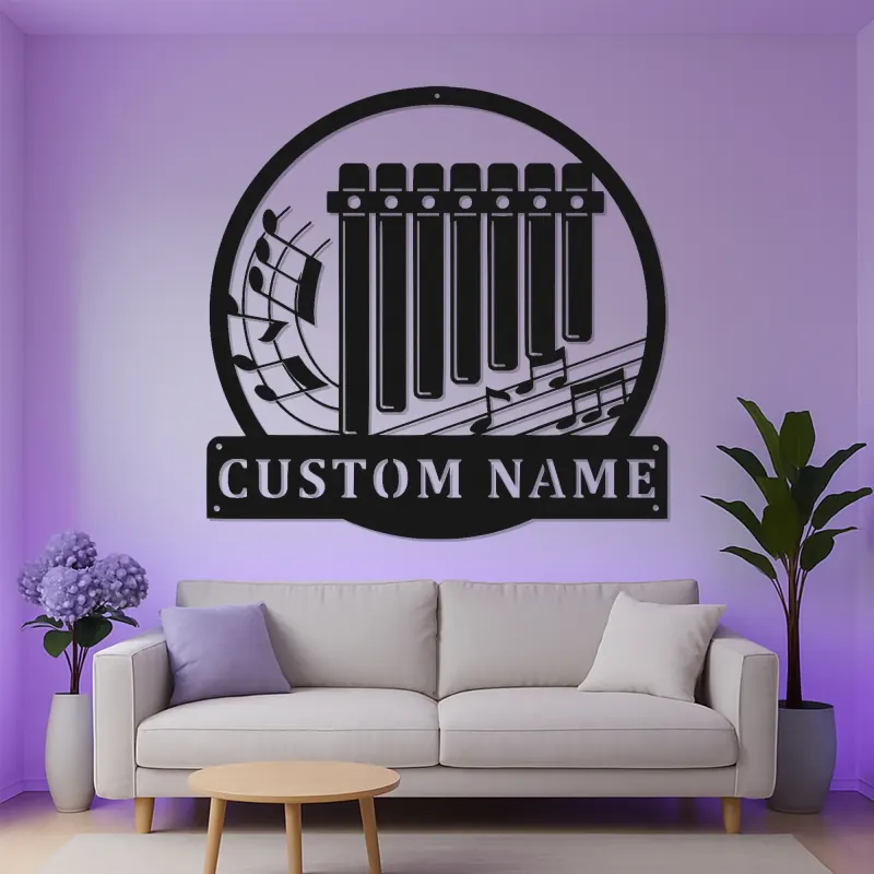 Personalisierte Panflöte Metallschild | Individuelle LED Musikzimmer Dekoration | Musiker Namensschild | Studio Wandkunst Geschenk