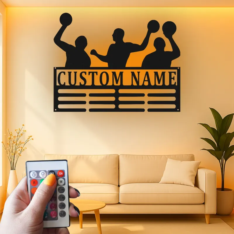 Décoration murale en métal personnalisée avec éclairage LED pour joueurs de basketball - Cadeau personnalisé pour fans de sport