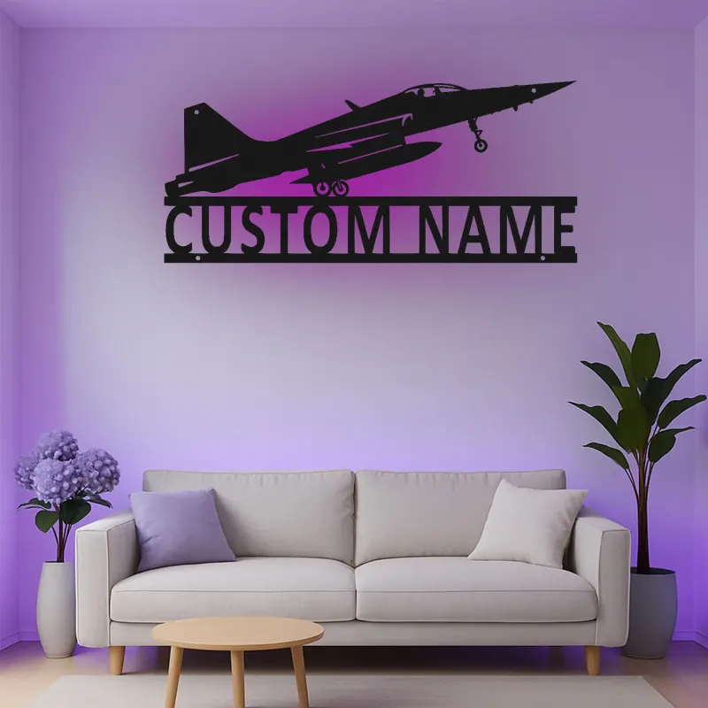 Personalisierte LED-Metall-Wandkunst mit Kampfjet – Luftfahrtgeschenk für Piloten, Hobbyraum oder Büro