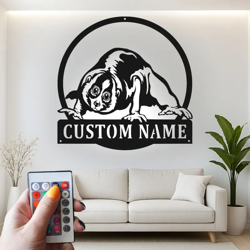 Insegna con Nome Personalizzato di Loris Lento | Arte Murale LED in Metallo | Decorazione per Nursery di Animali Selvatici | Regalo Esotico per Stanza dei Bambini