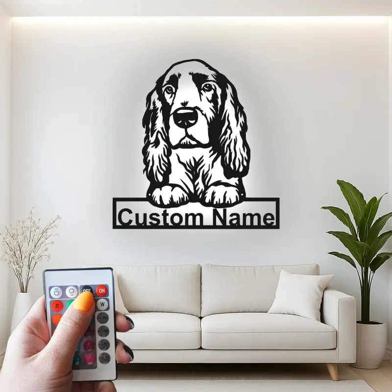 Cartel de metal LED personalizado de Cocker Spaniel - Regalo para amantes de los perros - Decoración para el salón