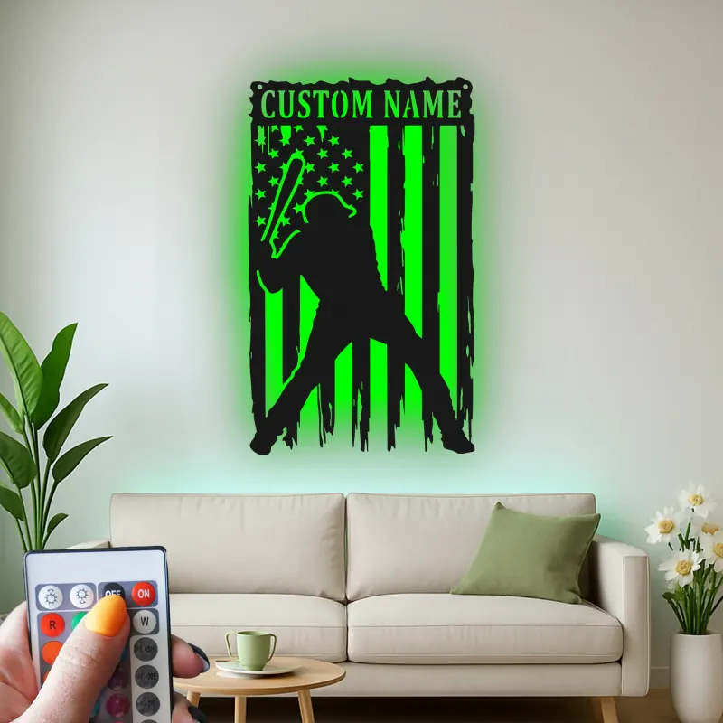 Décoration murale en métal personnalisée joueur de baseball avec rétroéclairage LED