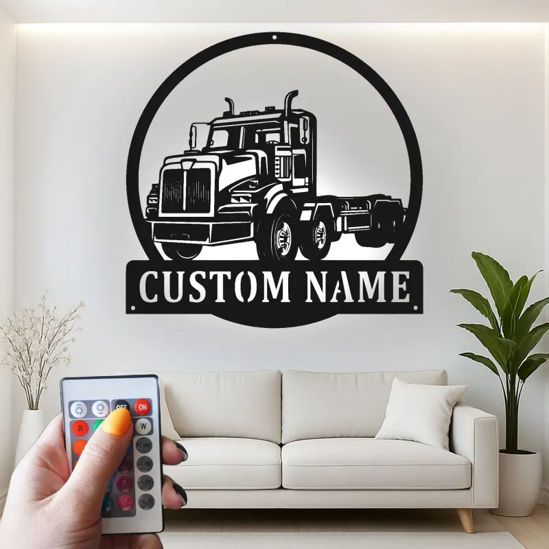 Cartel LED de Camión Personalizado | Decoración Mural de Metal de Gran Camión a Medida | Regalo para Camionero | Decoración de Garaje para Hombres