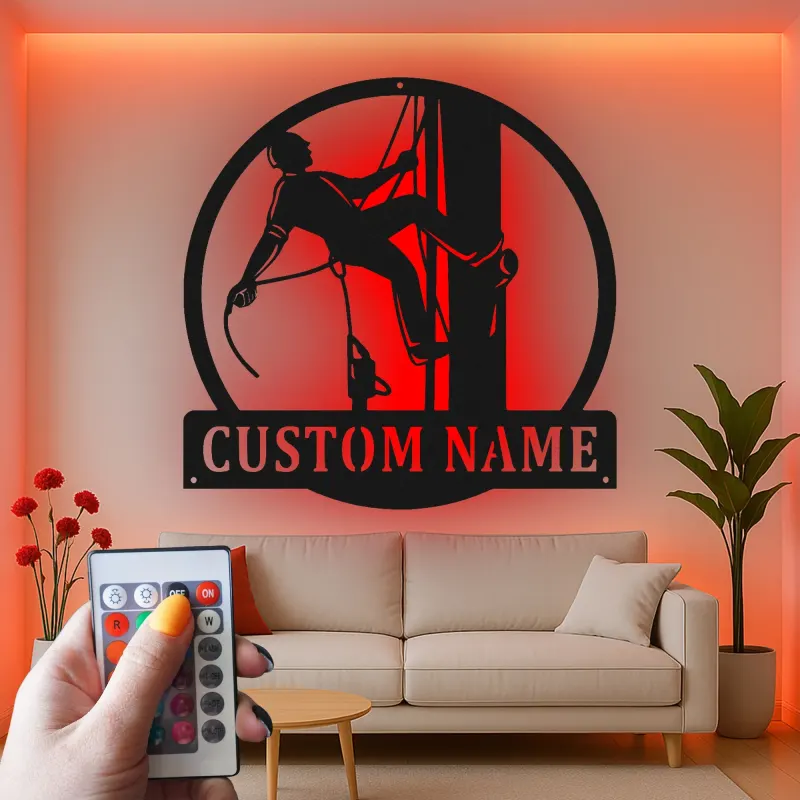 Arte murale in metallo LED Lineman personalizzata | Regalo per elettricista personalizzato | Insegna silhouette per lavoratori dei servizi pubblici per casa, ufficio o garage