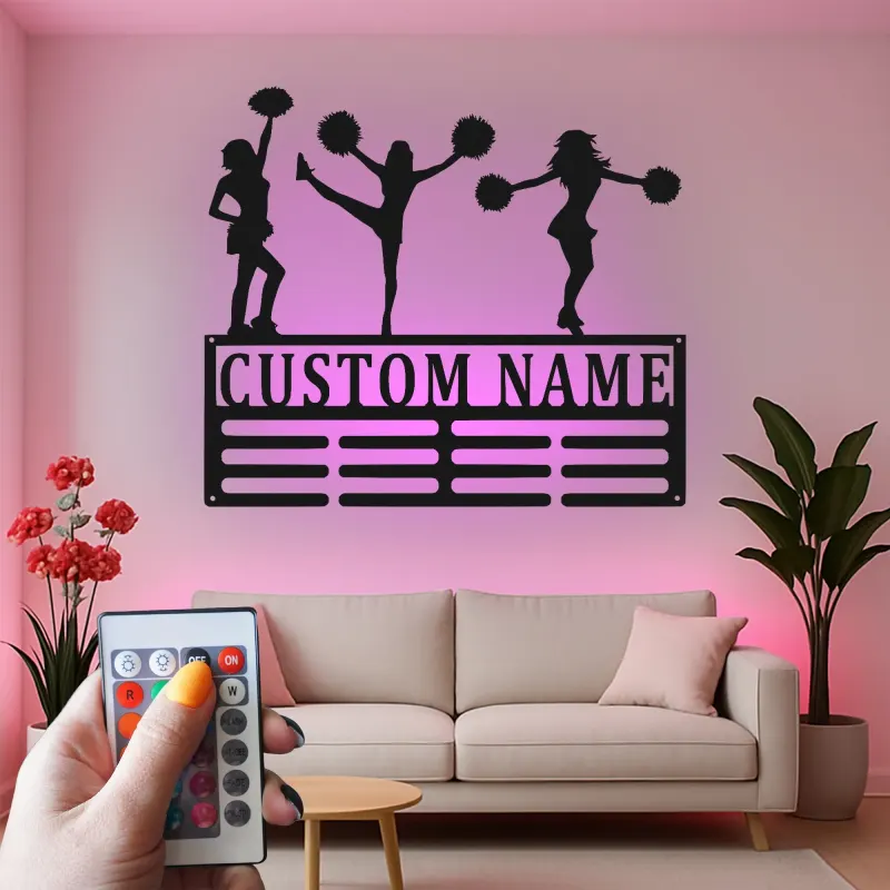 Insegna in metallo LED a silhouette di cheerleader personalizzata regalo per allenatore di cheer teen decorazione camera