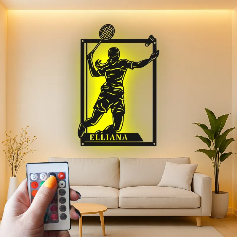 Insegna in metallo personalizzata con luce LED per giocatori di tennis - Regalo per appassionati di tennis e decorazione per sale giochi