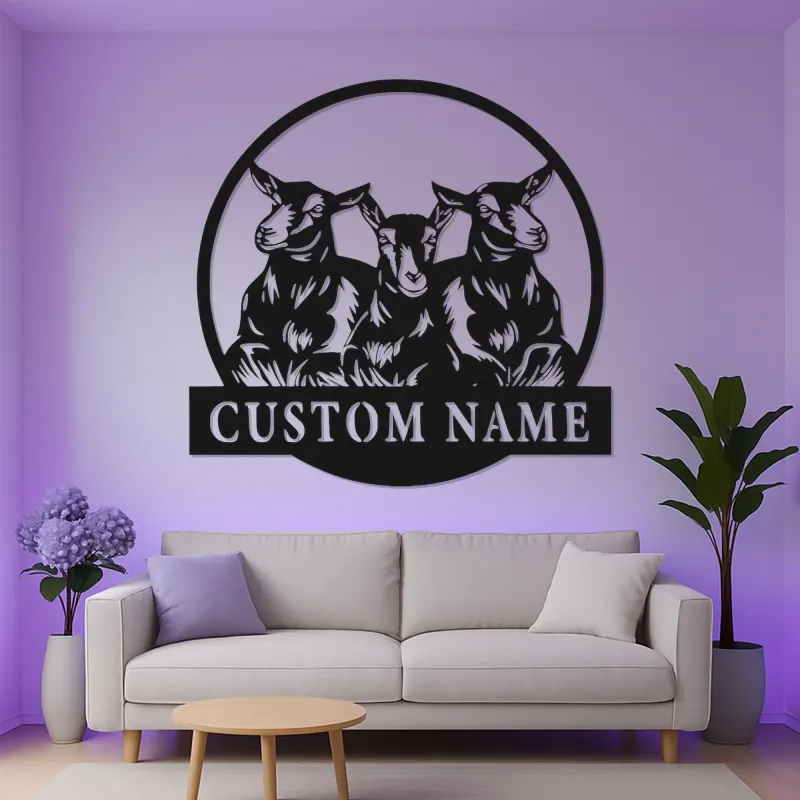 Decoración mural de metal LED de cabra personalizada | Cartel decorativo farmhouse personalizado | Regalo rústico de granero para amantes de las cabras
