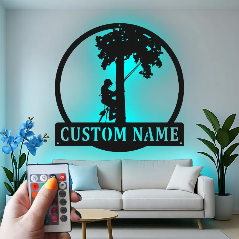 Cartel de metal LED de escalador de árboles regalo personalizado para arboristas decoración de entusiastas del aire libre
